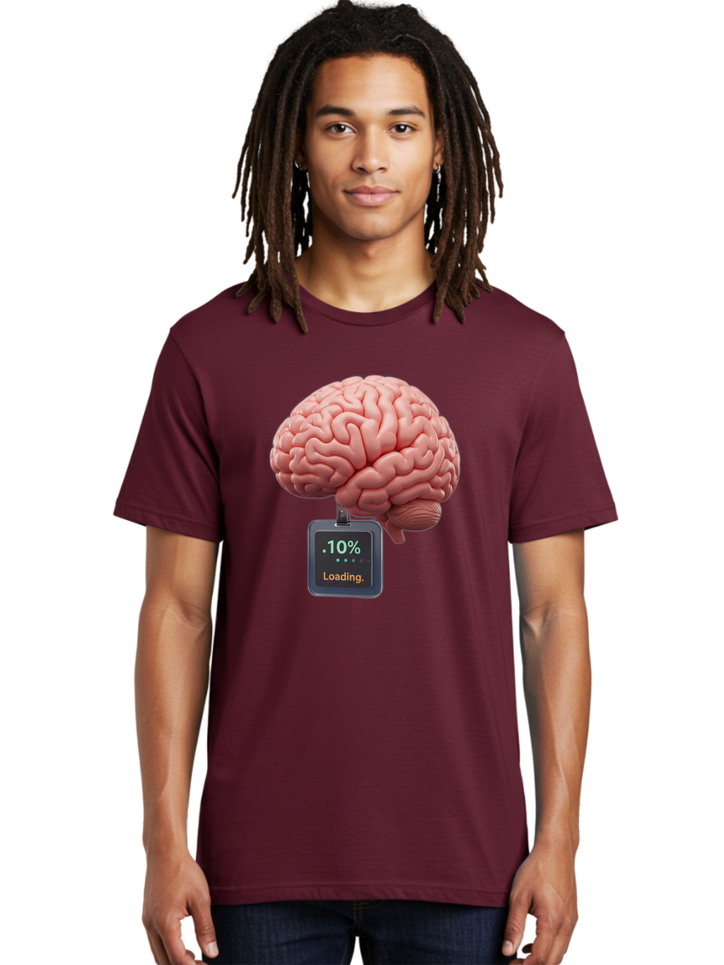 Brain-Charging Men'S Graphic Tee, 100% Cotton, Comfortable Casual Summer Wear, Machine Washable, Human Brain, Digital Loading, 10 Percent, Cognitive Function, Mental Processing, Progress Bar, Brain Power, Neural Activity Baa206