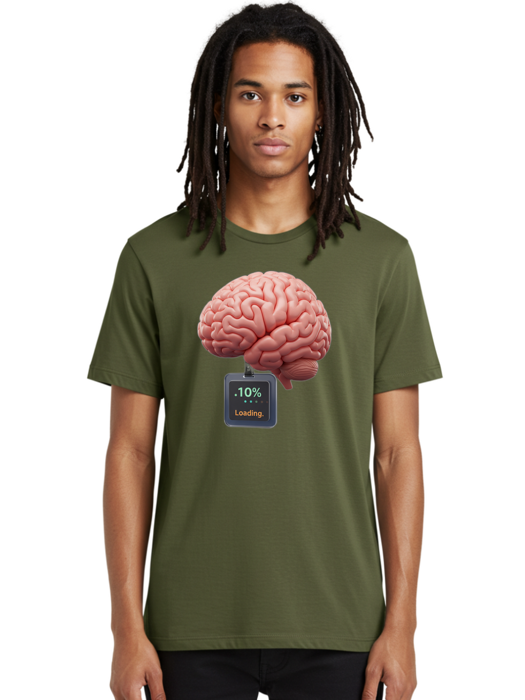 Brain-Charging Men'S Graphic Tee, 100% Cotton, Comfortable Casual Summer Wear, Machine Washable, Human Brain, Digital Loading, 10 Percent, Cognitive Function, Mental Processing, Progress Bar, Brain Power, Neural Activity Baa206