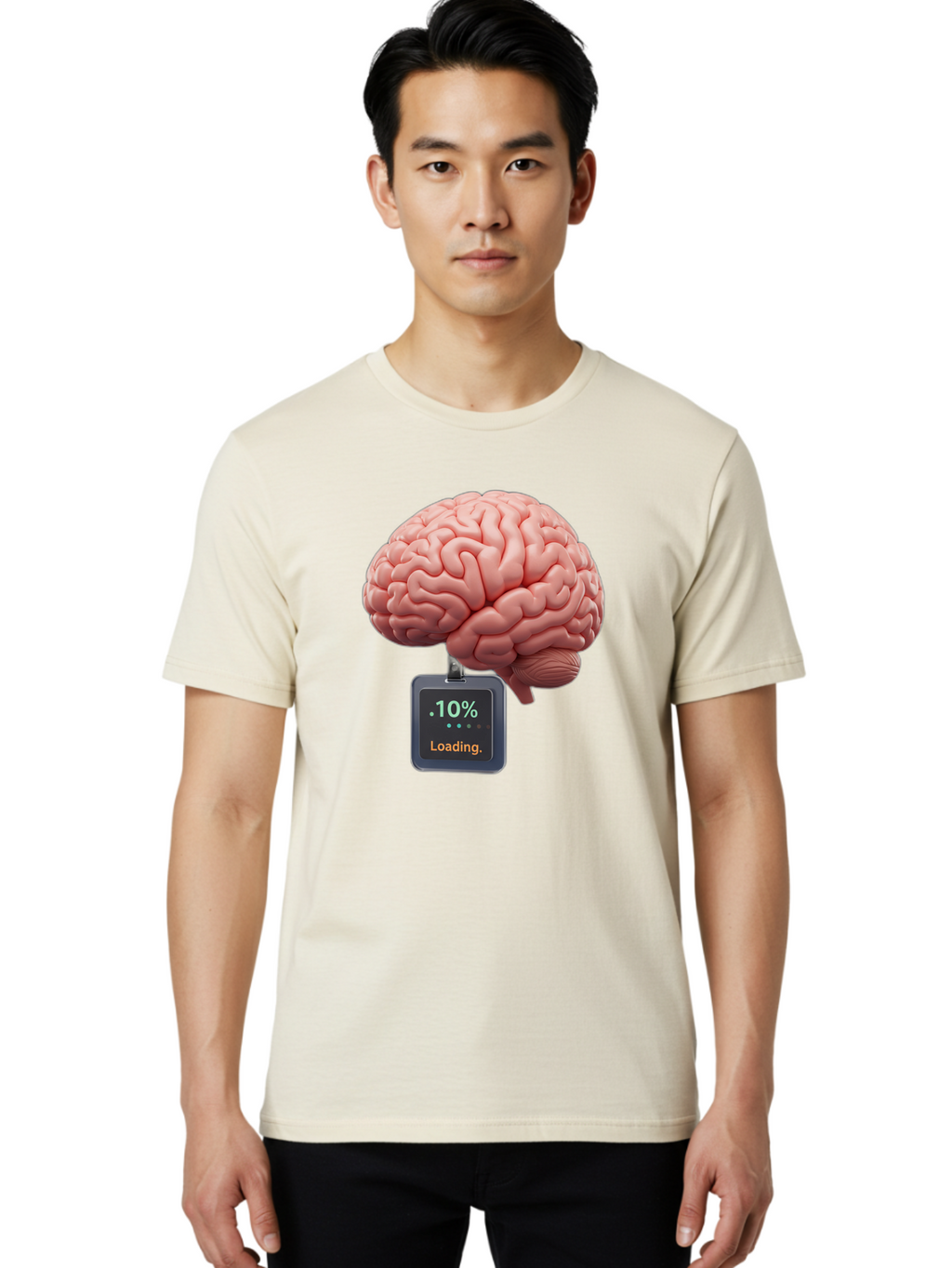 Brain-Charging Men'S Graphic Tee, 100% Cotton, Comfortable Casual Summer Wear, Machine Washable, Human Brain, Digital Loading, 10 Percent, Cognitive Function, Mental Processing, Progress Bar, Brain Power, Neural Activity Baa206