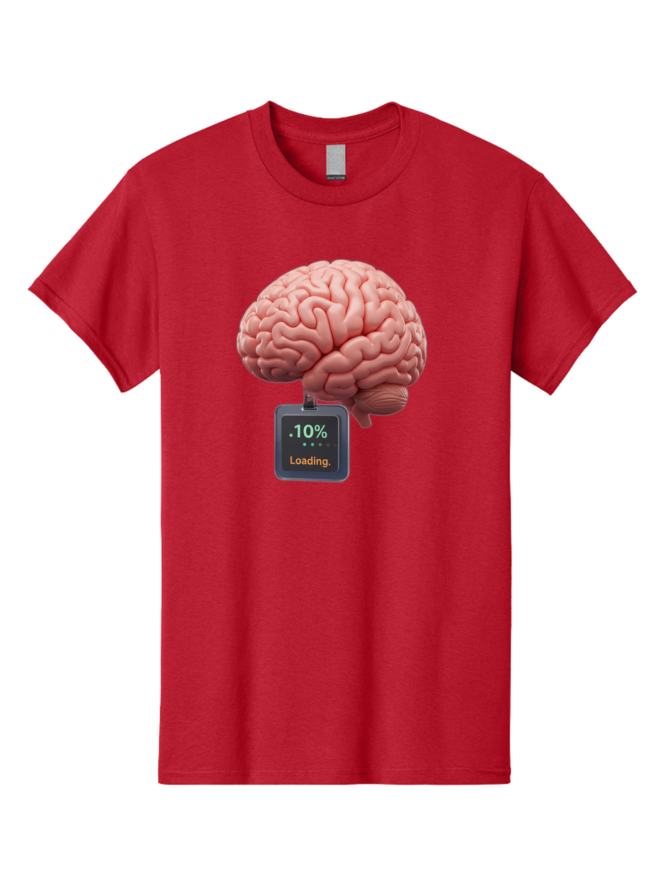 Brain-Charging Men'S Graphic Tee, 100% Cotton, Comfortable Casual Summer Wear, Machine Washable, Human Brain, Digital Loading, 10 Percent, Cognitive Function, Mental Processing, Progress Bar, Brain Power, Neural Activity Baa206