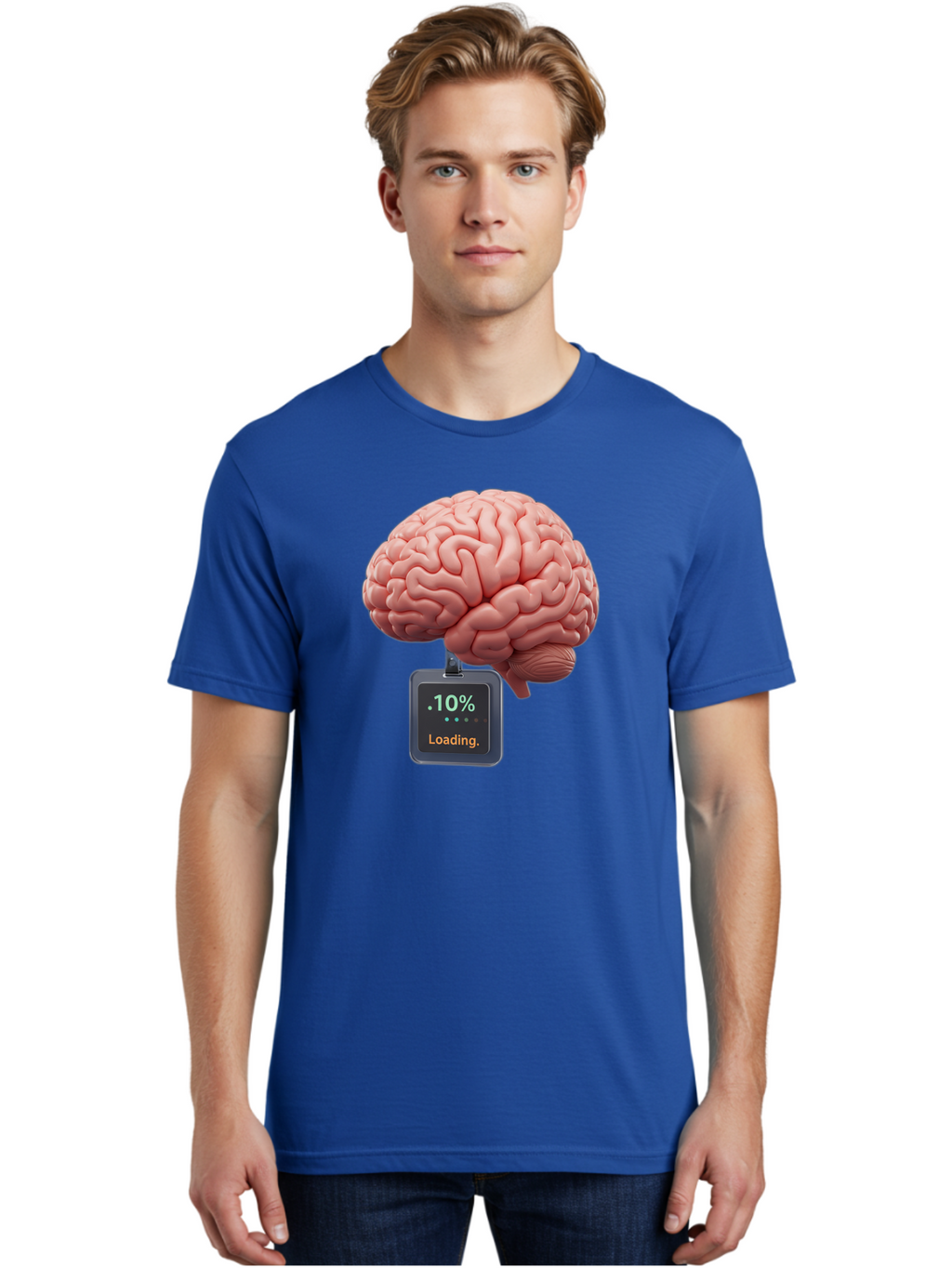 Brain-Charging Men'S Graphic Tee, 100% Cotton, Comfortable Casual Summer Wear, Machine Washable, Human Brain, Digital Loading, 10 Percent, Cognitive Function, Mental Processing, Progress Bar, Brain Power, Neural Activity Baa206