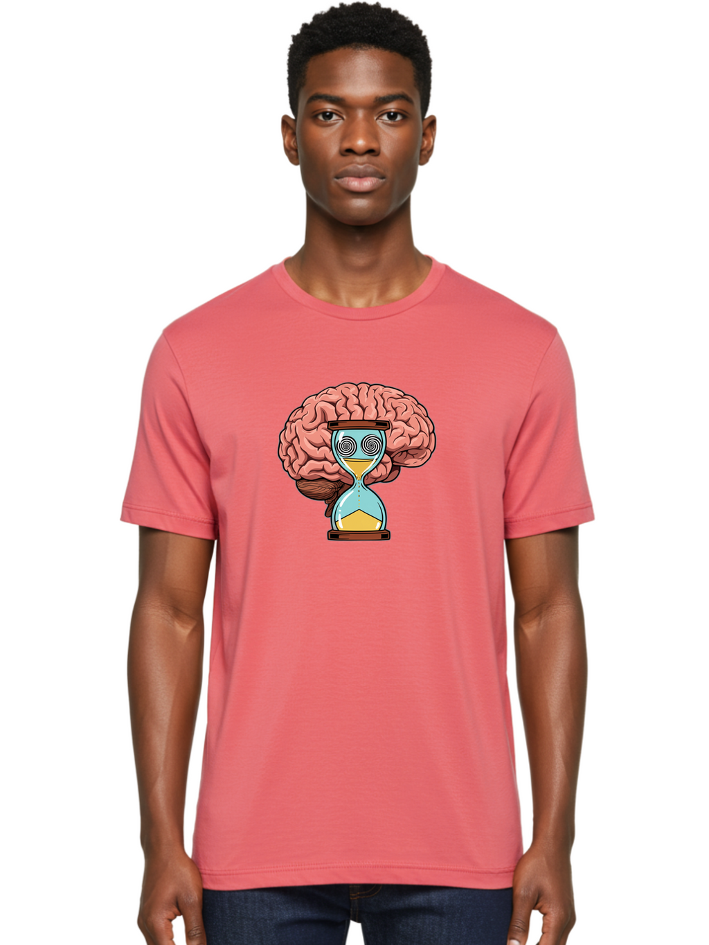 Brain-Hourglass Men'S Graphic Tee, 100% Cotton, Comfortable Casual Summer Wear, Machine Washable, Hourglass With Brain, Time Management, Productivity, Cognitive Function, Mental Clarity, Spiral Eyes, Sand Timer, Creative Thinking Baa208