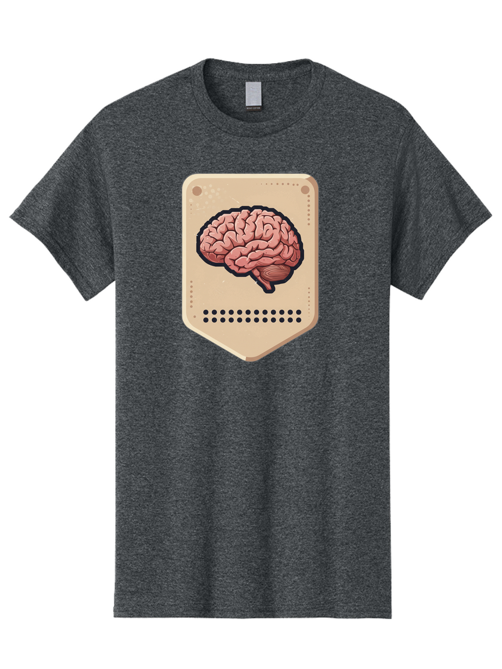 Brain-Icon-1 Men'S Graphic Tee, 100% Cotton, Comfortable Casual Summer Wear, Machine Washable, Human Brain Illustration, Pinkish-Red Brain, Black Outline, Beige Background, Perforated Edge, Small Holes, Brain Anatomy, Cognitive Function, Baa209