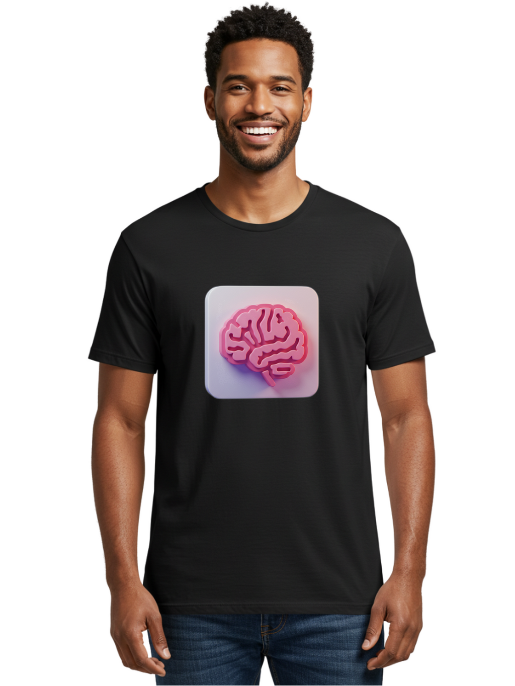 Brain-Icon Men'S Graphic Tee, 100% Cotton, Comfortable Casual Summer Wear, Machine Washable, Pink Brain Icon, Human Brain, Cognitive Function, Neuroscience, Brain Health, Medical Illustration, 3D Model Baa210
