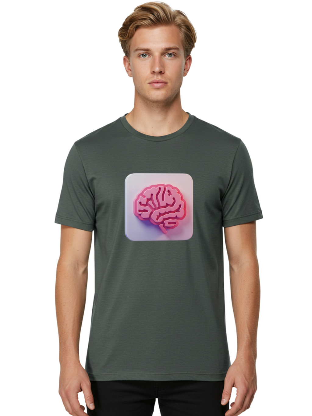 Brain-Icon Men'S Graphic Tee, 100% Cotton, Comfortable Casual Summer Wear, Machine Washable, Pink Brain Icon, Human Brain, Cognitive Function, Neuroscience, Brain Health, Medical Illustration, 3D Model Baa210