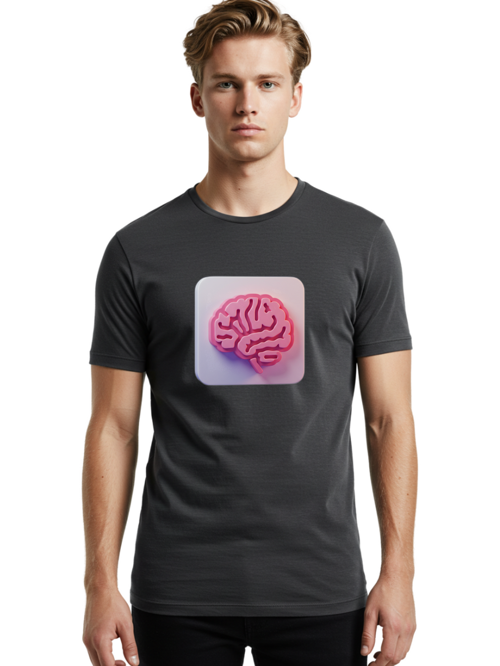 Brain-Icon Men'S Graphic Tee, 100% Cotton, Comfortable Casual Summer Wear, Machine Washable, Pink Brain Icon, Human Brain, Cognitive Function, Neuroscience, Brain Health, Medical Illustration, 3D Model Baa210