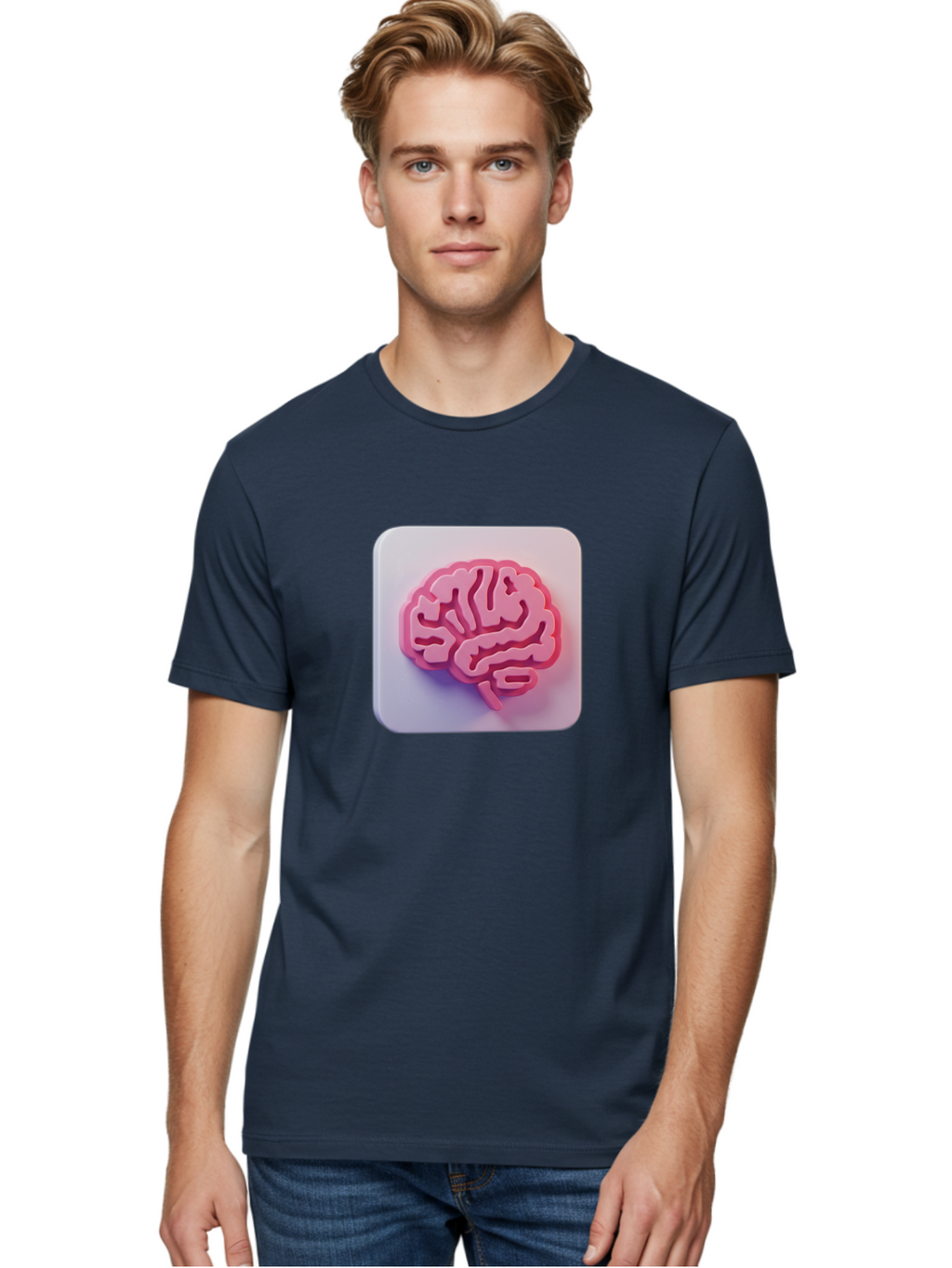 Brain-Icon Men'S Graphic Tee, 100% Cotton, Comfortable Casual Summer Wear, Machine Washable, Pink Brain Icon, Human Brain, Cognitive Function, Neuroscience, Brain Health, Medical Illustration, 3D Model Baa210