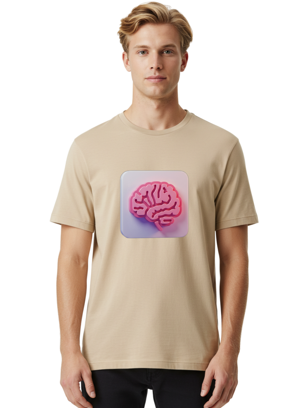 Brain-Icon Men'S Graphic Tee, 100% Cotton, Comfortable Casual Summer Wear, Machine Washable, Pink Brain Icon, Human Brain, Cognitive Function, Neuroscience, Brain Health, Medical Illustration, 3D Model Baa210