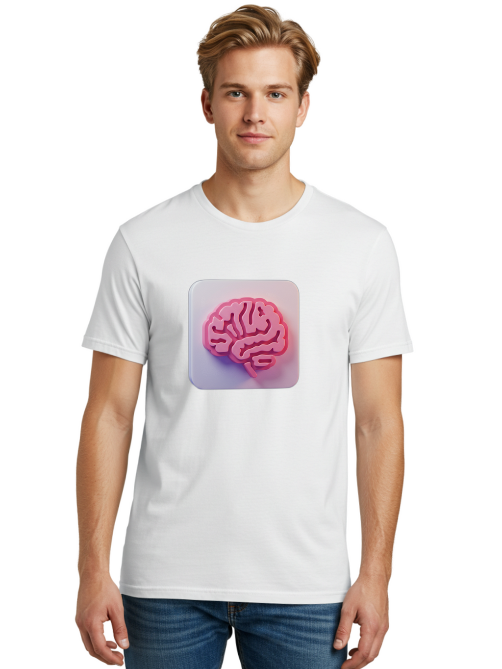 Brain-Icon Men'S Graphic Tee, 100% Cotton, Comfortable Casual Summer Wear, Machine Washable, Pink Brain Icon, Human Brain, Cognitive Function, Neuroscience, Brain Health, Medical Illustration, 3D Model Baa210