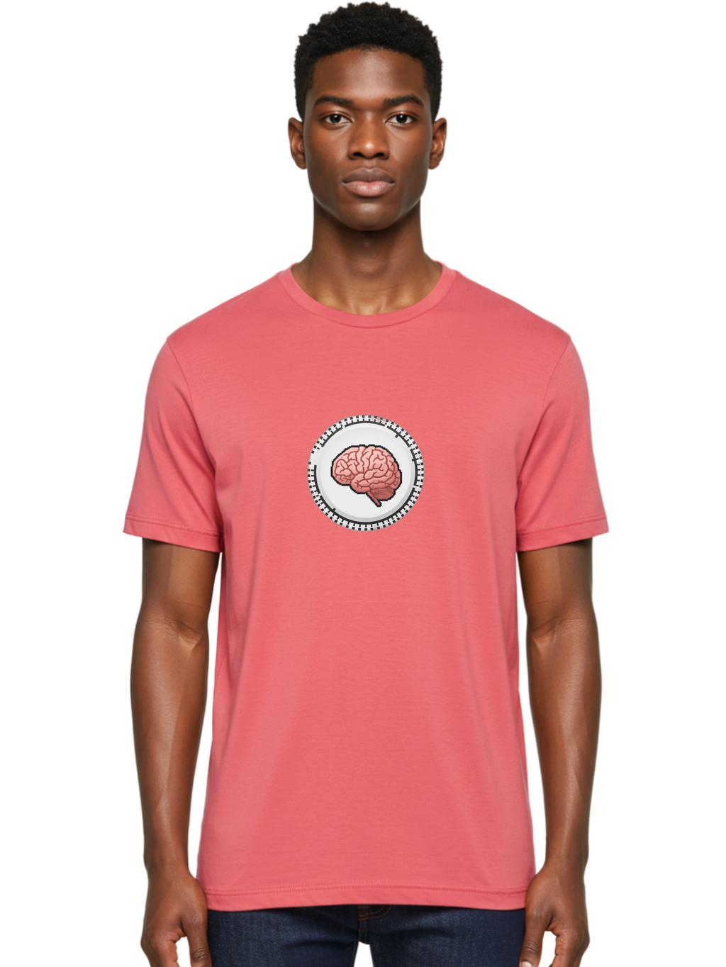 Brain-Puzzle-Piece Men'S Graphic Tee, 100% Cotton, Comfortable Casual Summer Wear, Machine Washable, Human Brain Illustration, Digital Art, Cognitive Function, Neuroscience, Puzzle Piece, Pink And White Colors, Black Outline Baa212