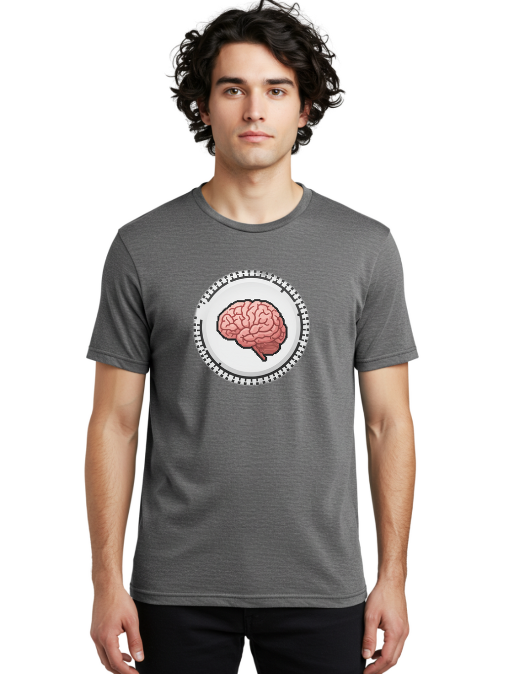 Brain-Puzzle-Piece Men'S Graphic Tee, 100% Cotton, Comfortable Casual Summer Wear, Machine Washable, Human Brain Illustration, Digital Art, Cognitive Function, Neuroscience, Puzzle Piece, Pink And White Colors, Black Outline Baa212