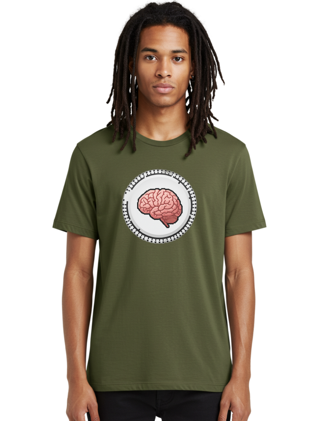 Brain-Puzzle-Piece Men'S Graphic Tee, 100% Cotton, Comfortable Casual Summer Wear, Machine Washable, Human Brain Illustration, Digital Art, Cognitive Function, Neuroscience, Puzzle Piece, Pink And White Colors, Black Outline Baa212