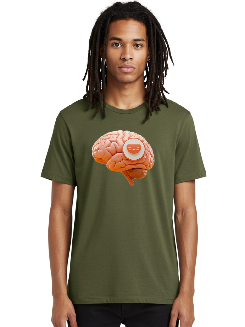 Brain-With-Emoji Men'S Graphic Tee, 100% Cotton, Comfortable Casual Summer Wear, Machine Washable, Human Brain, Smiley Face, Emoticon, Facial Expression, Happiness, 3D Rendering, Digital Art, Creative Design, Brain Illustration, Cute Character Baa214
