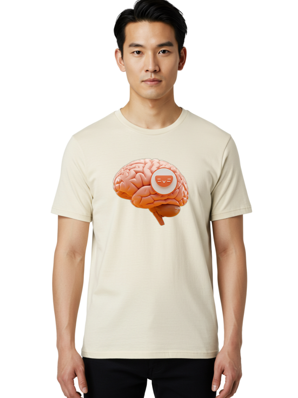 Brain-With-Emoji Men'S Graphic Tee, 100% Cotton, Comfortable Casual Summer Wear, Machine Washable, Human Brain, Smiley Face, Emoticon, Facial Expression, Happiness, 3D Rendering, Digital Art, Creative Design, Brain Illustration, Cute Character Baa214