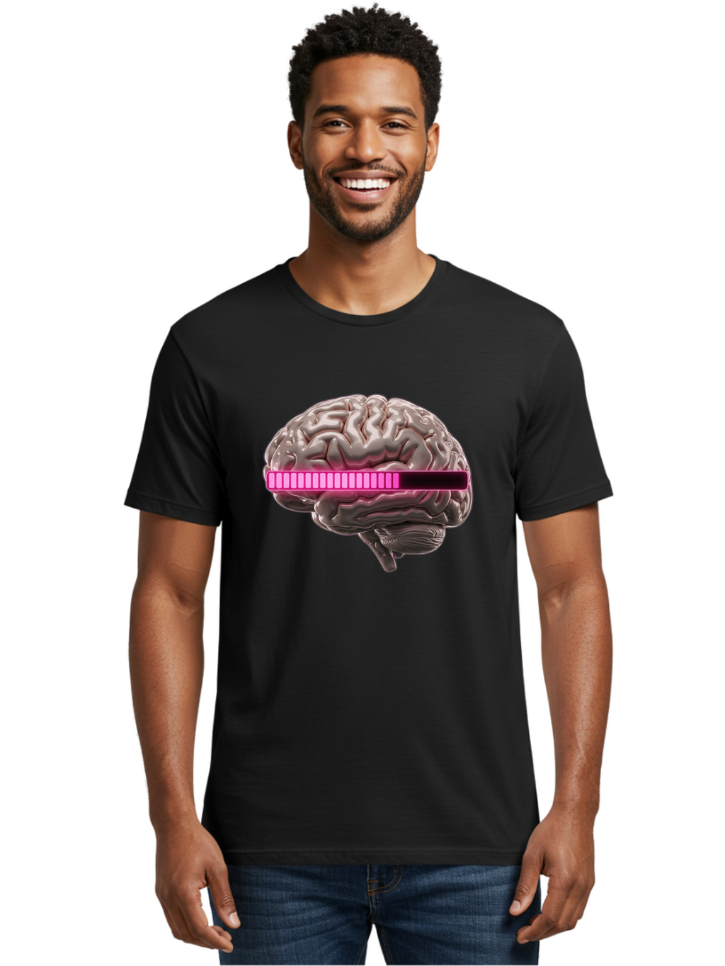Brain-With-Equalizer Men'S Graphic Tee, 100% Cotton, Comfortable Casual Summer Wear, Machine Washable, Human Brain, Sound Equalizer, Music Visualization, Audio Technology, Neuroscience, Cognitive Function, Digital Art, Futuristic Design Baa215