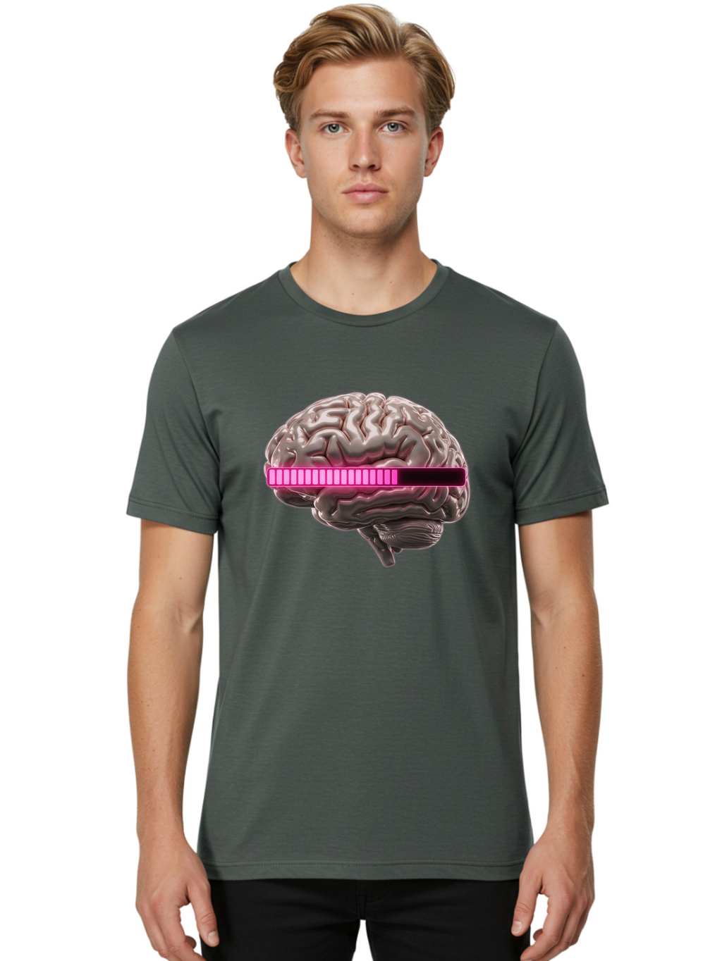 Brain-With-Equalizer Men'S Graphic Tee, 100% Cotton, Comfortable Casual Summer Wear, Machine Washable, Human Brain, Sound Equalizer, Music Visualization, Audio Technology, Neuroscience, Cognitive Function, Digital Art, Futuristic Design Baa215