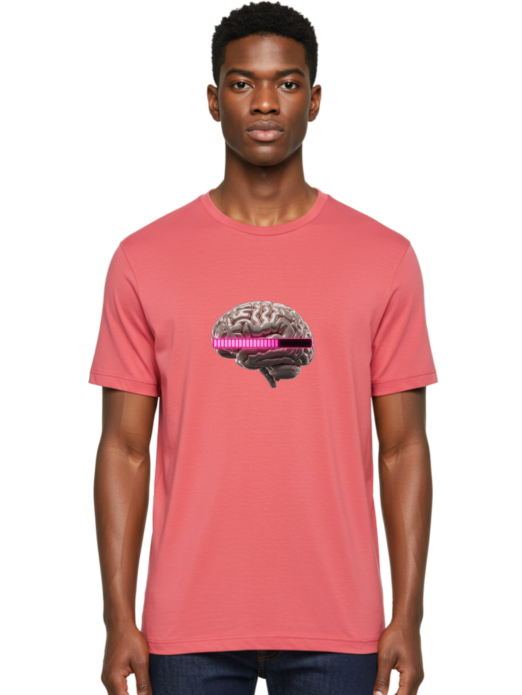 Brain-With-Equalizer Men'S Graphic Tee, 100% Cotton, Comfortable Casual Summer Wear, Machine Washable, Human Brain, Sound Equalizer, Music Visualization, Audio Technology, Neuroscience, Cognitive Function, Digital Art, Futuristic Design Baa215