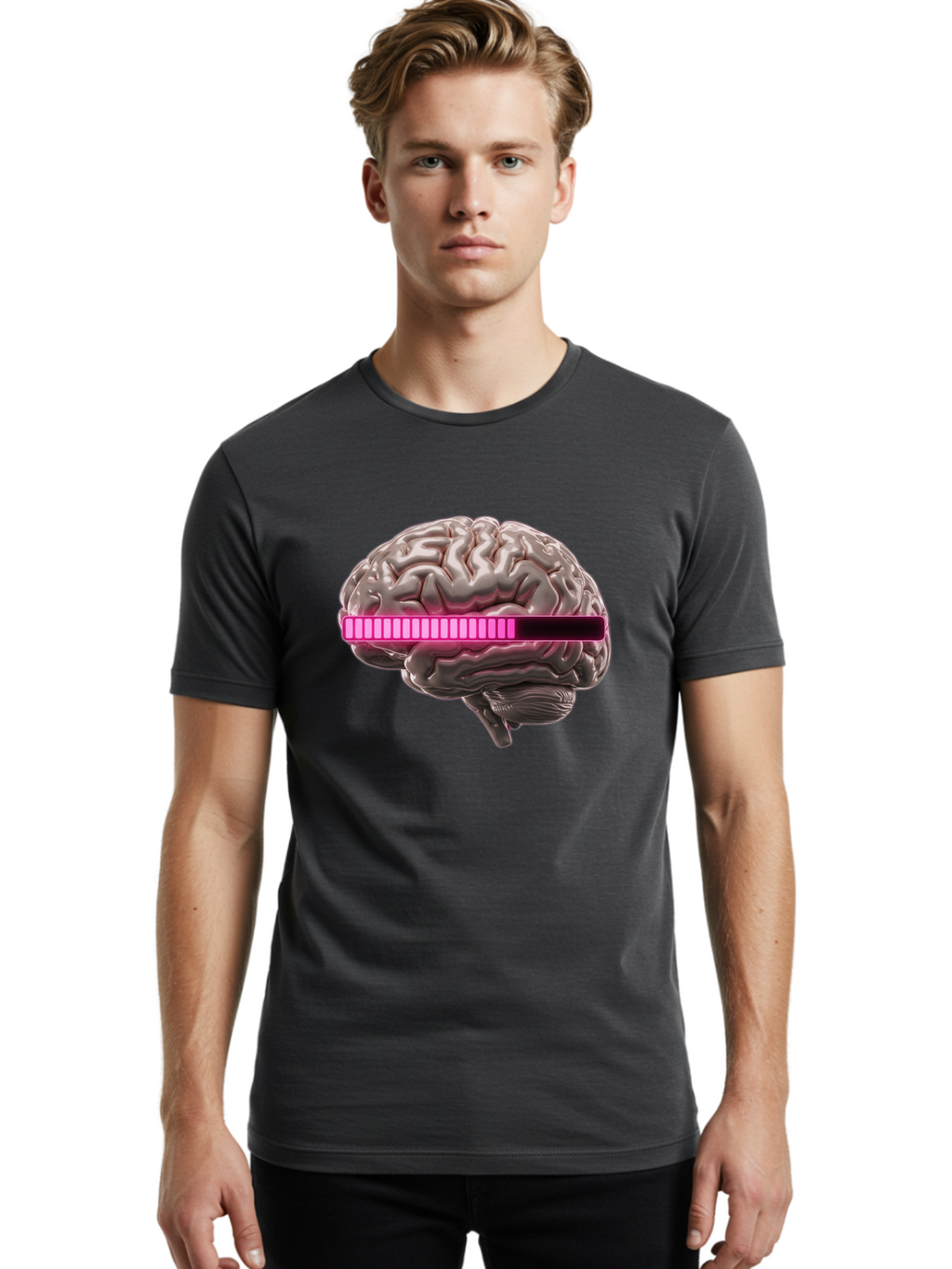 Brain-With-Equalizer Men'S Graphic Tee, 100% Cotton, Comfortable Casual Summer Wear, Machine Washable, Human Brain, Sound Equalizer, Music Visualization, Audio Technology, Neuroscience, Cognitive Function, Digital Art, Futuristic Design Baa215