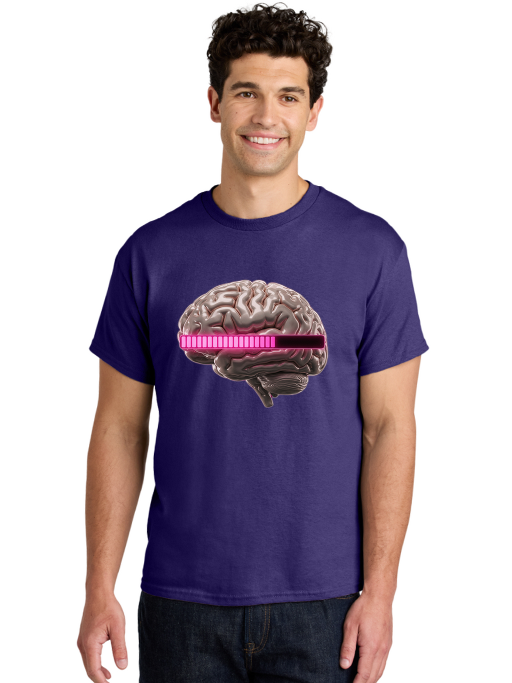 Brain-With-Equalizer Men'S Graphic Tee, 100% Cotton, Comfortable Casual Summer Wear, Machine Washable, Human Brain, Sound Equalizer, Music Visualization, Audio Technology, Neuroscience, Cognitive Function, Digital Art, Futuristic Design Baa215