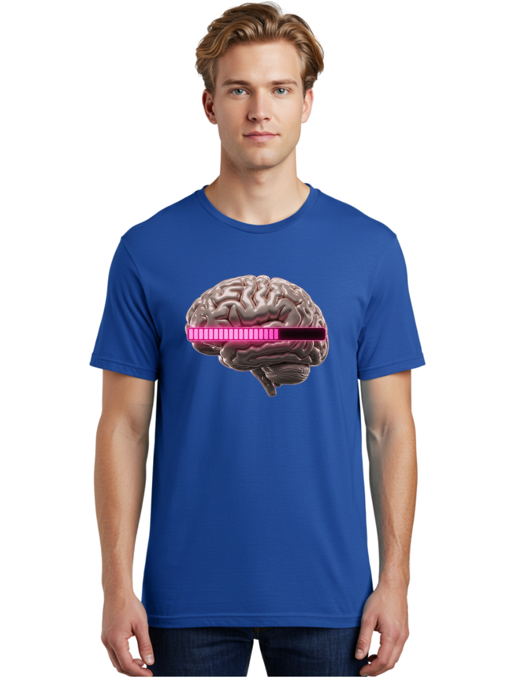 Brain-With-Equalizer Men'S Graphic Tee, 100% Cotton, Comfortable Casual Summer Wear, Machine Washable, Human Brain, Sound Equalizer, Music Visualization, Audio Technology, Neuroscience, Cognitive Function, Digital Art, Futuristic Design Baa215