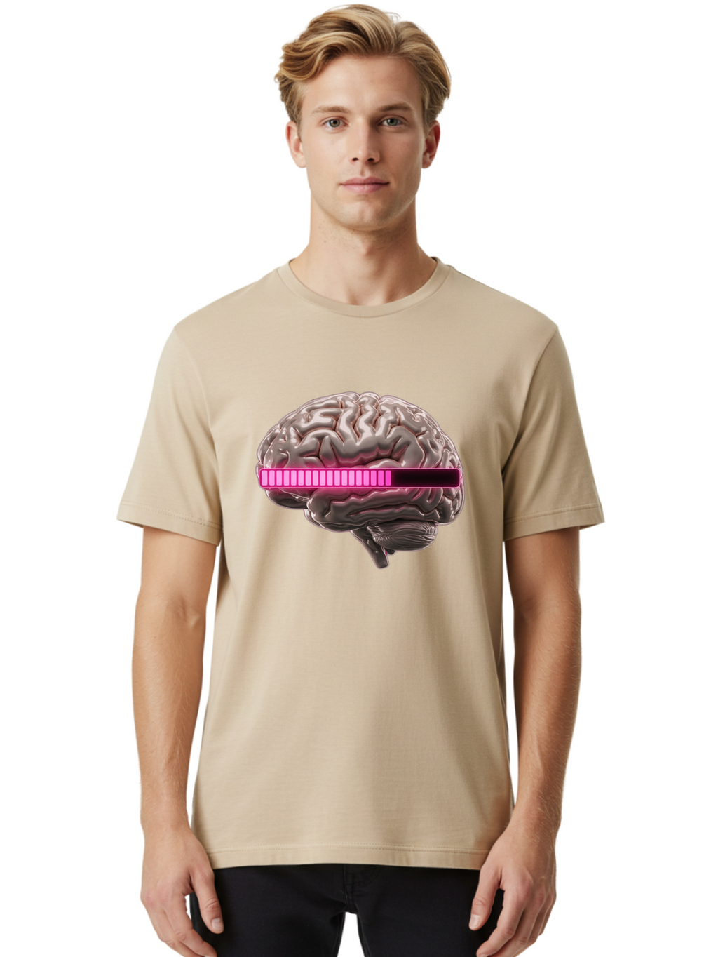 Brain-With-Equalizer Men'S Graphic Tee, 100% Cotton, Comfortable Casual Summer Wear, Machine Washable, Human Brain, Sound Equalizer, Music Visualization, Audio Technology, Neuroscience, Cognitive Function, Digital Art, Futuristic Design Baa215