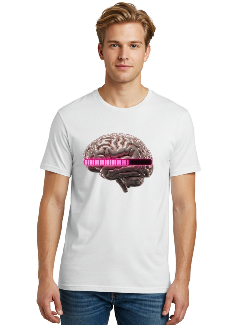 Brain-With-Equalizer Men'S Graphic Tee, 100% Cotton, Comfortable Casual Summer Wear, Machine Washable, Human Brain, Sound Equalizer, Music Visualization, Audio Technology, Neuroscience, Cognitive Function, Digital Art, Futuristic Design Baa215