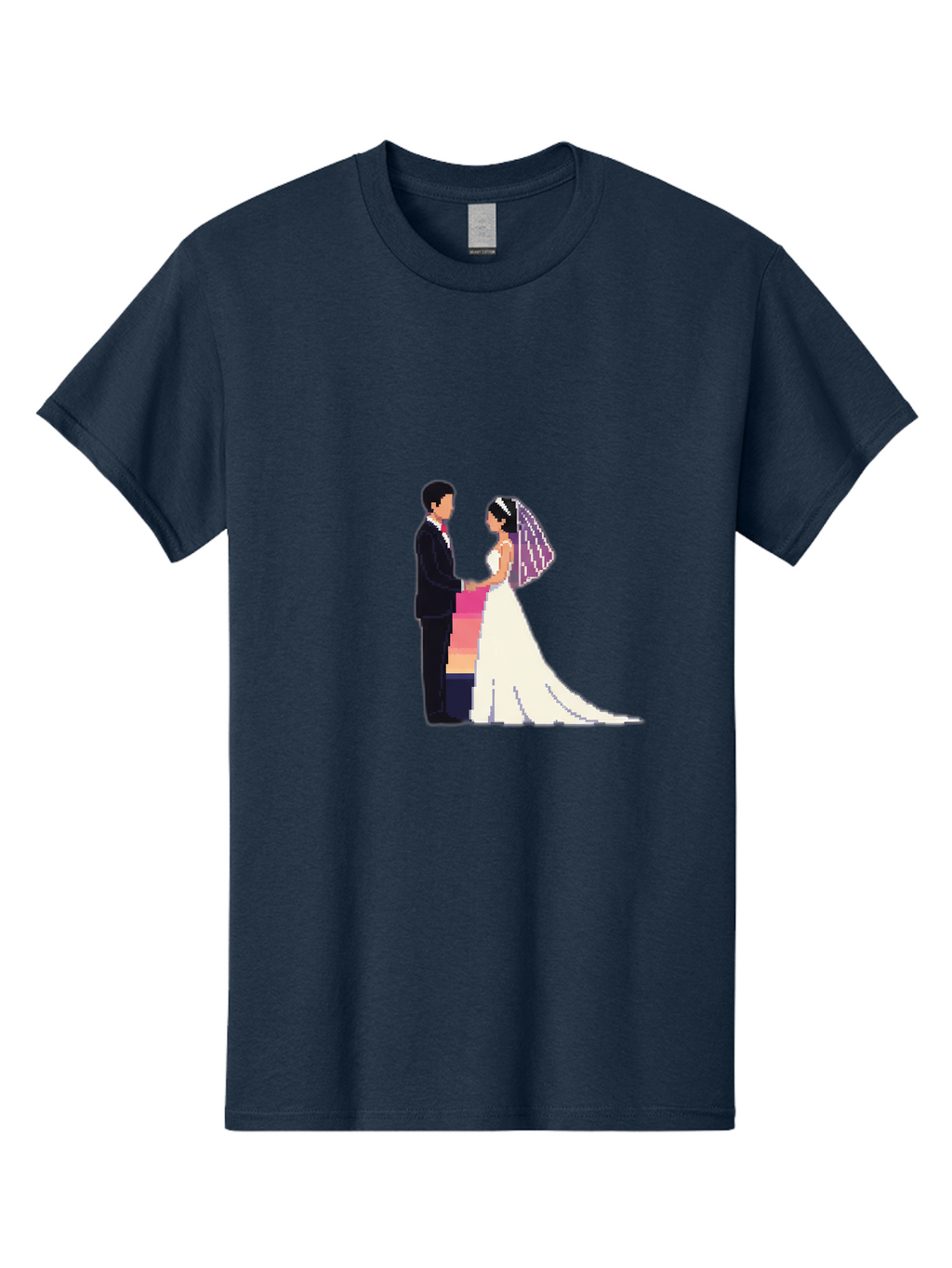 Bride-And-Groom Men'S Graphic Tee, 100% Cotton, Comfortable Casual Summer Wear, Machine Washable, Bride And Groom, Wedding Couple, Love, Romance, Happy Marriage, Newlyweds, Wedding Illustration, Cartoon Couple, Holding Hands, Wedding Dress, Baa221