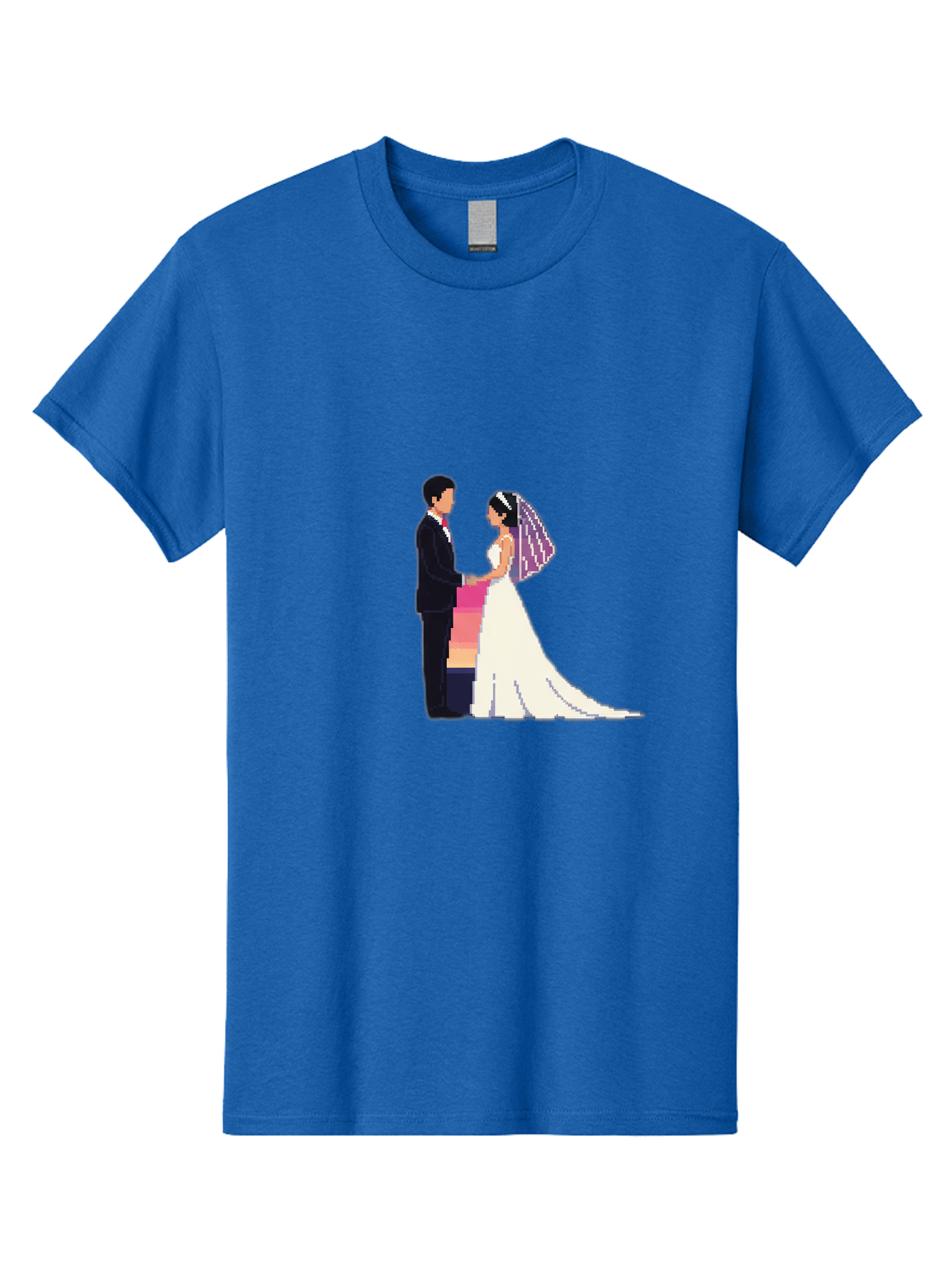 Bride-And-Groom Men'S Graphic Tee, 100% Cotton, Comfortable Casual Summer Wear, Machine Washable, Bride And Groom, Wedding Couple, Love, Romance, Happy Marriage, Newlyweds, Wedding Illustration, Cartoon Couple, Holding Hands, Wedding Dress, Baa221
