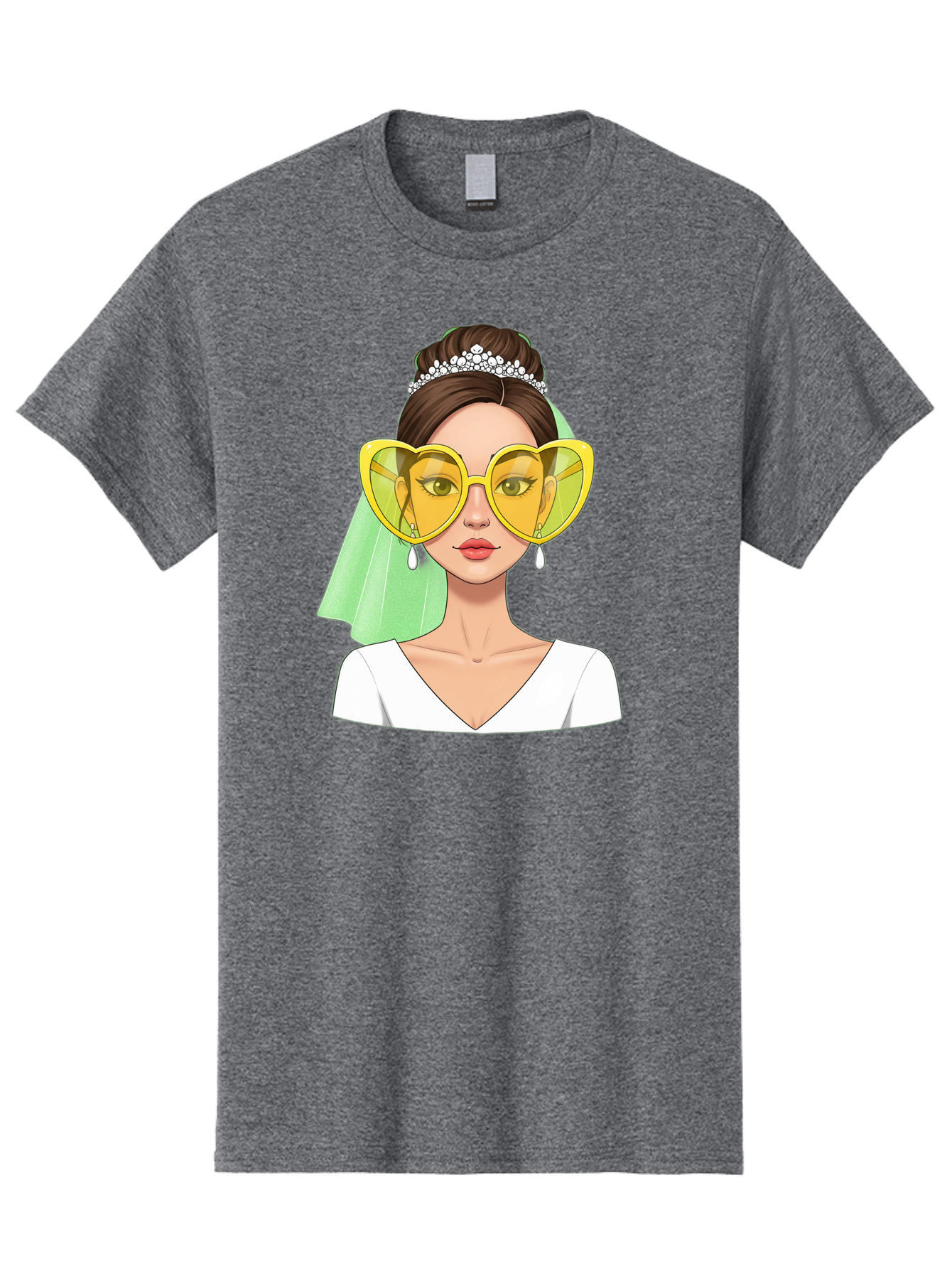 Bride-Heart-Sunglasses Men'S Graphic Tee, 100% Cotton, Comfortable Casual Summer Wear, Machine Washable, Bride With Heart-Shaped Sunglasses, Wedding Accessories, Fashionable Eyewear, Elegant Attire, Wedding Jewelry, Glamorous Look, Baa225