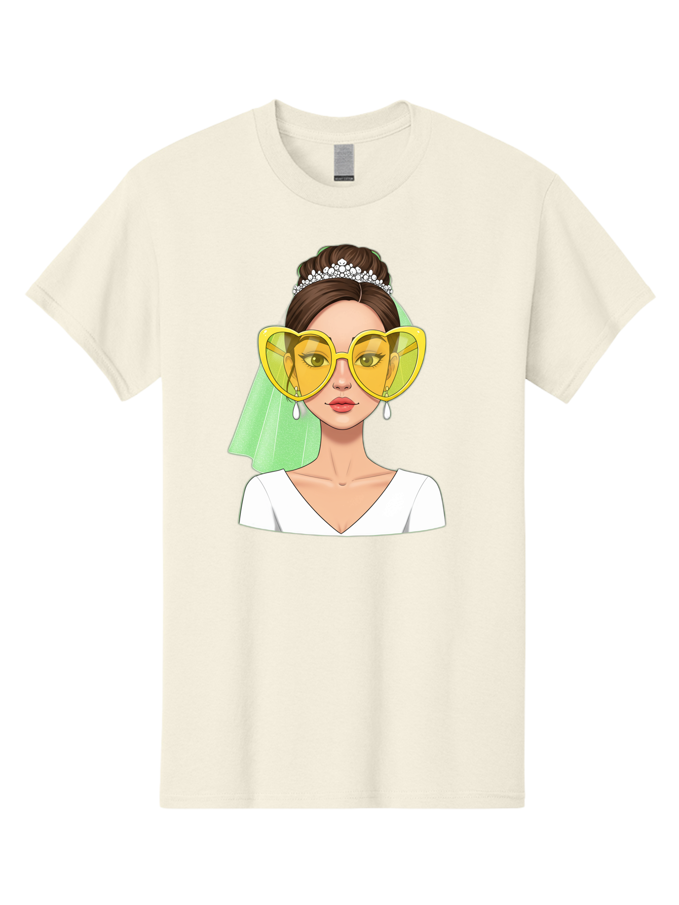 Bride-Heart-Sunglasses Men'S Graphic Tee, 100% Cotton, Comfortable Casual Summer Wear, Machine Washable, Bride With Heart-Shaped Sunglasses, Wedding Accessories, Fashionable Eyewear, Elegant Attire, Wedding Jewelry, Glamorous Look, Baa225