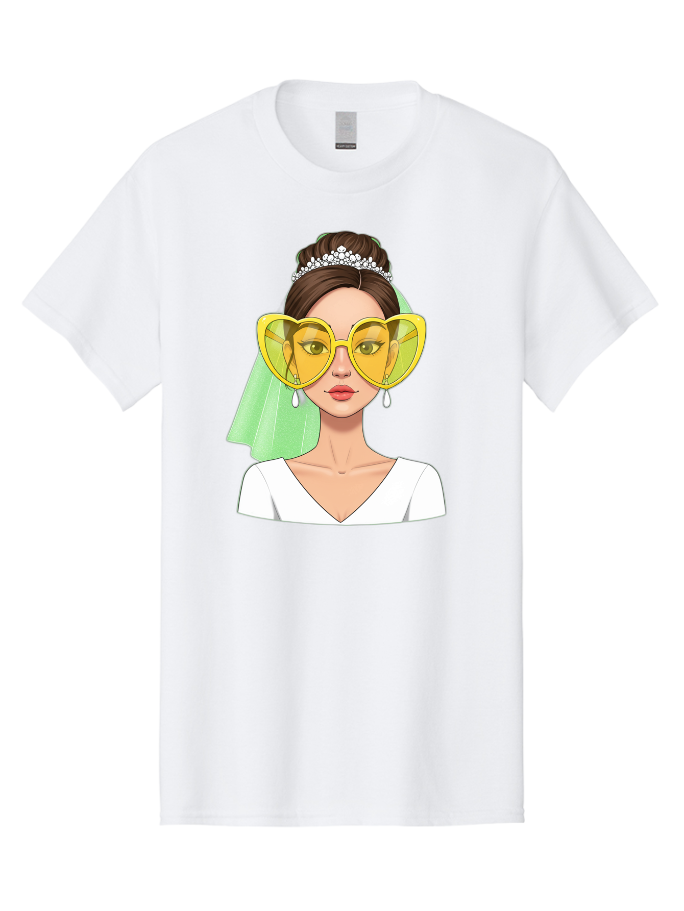 Bride-Heart-Sunglasses Men'S Graphic Tee, 100% Cotton, Comfortable Casual Summer Wear, Machine Washable, Bride With Heart-Shaped Sunglasses, Wedding Accessories, Fashionable Eyewear, Elegant Attire, Wedding Jewelry, Glamorous Look, Baa225