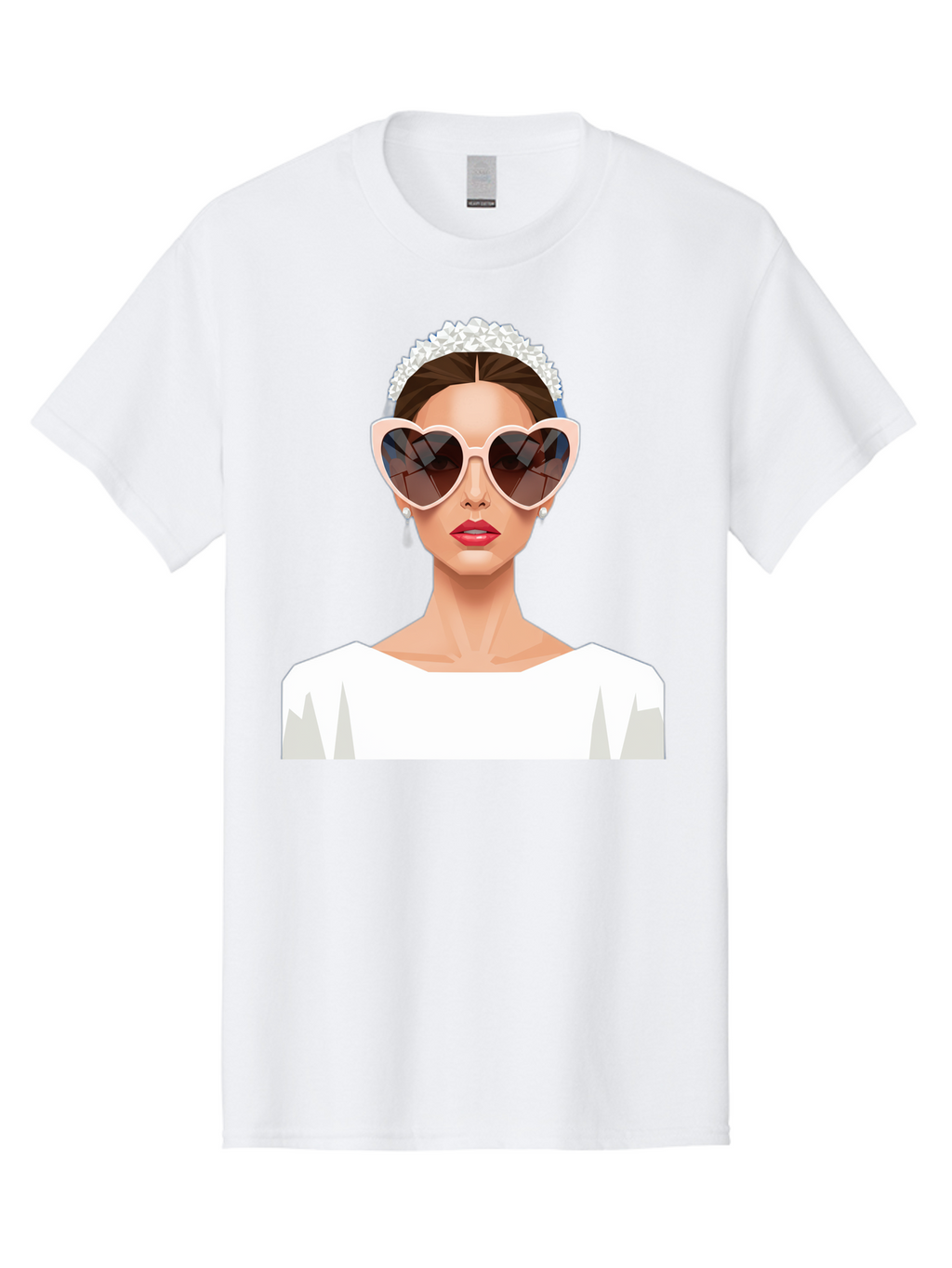 Bride-With-Heart-Shaped-Sunglasses-4 Men'S Graphic Tee, 100% Cotton, Comfortable Casual Summer Wear, Machine Washable, Bride With Heart-Shaped Sunglasses, White Wedding Dress, Floral Headband, Red Lips, Stylish Accessories, Baa231