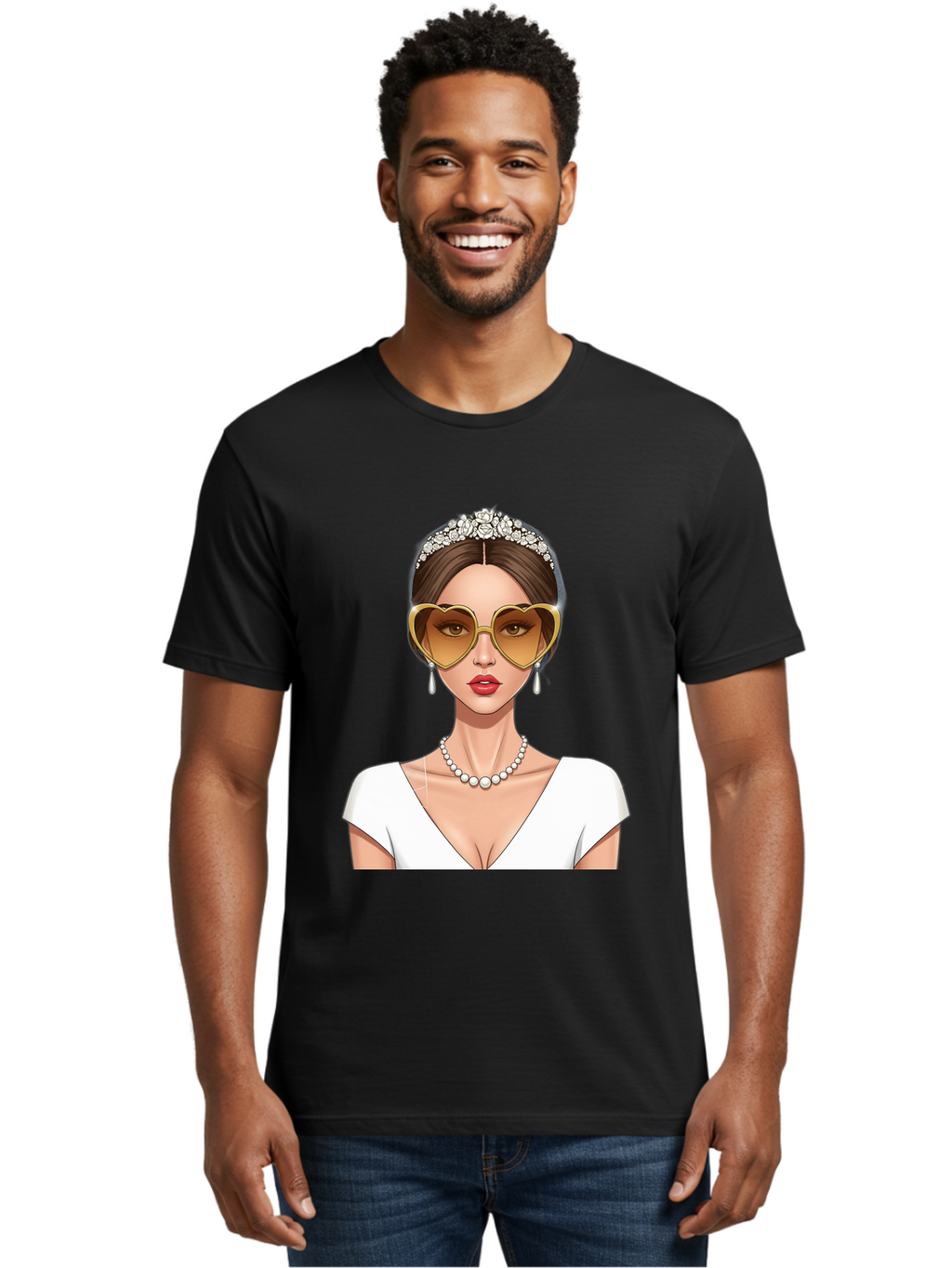 Bride Men'S Graphic Tee, 100% Cotton, Comfortable Casual Summer Wear, Machine Washable, Bride Avatar, White Wedding Dress, Heart-Shaped Sunglasses, Pearl Necklace, Elegant Attire, Glamorous Accessories, Fashionable Design, Luxury Style, Baa234