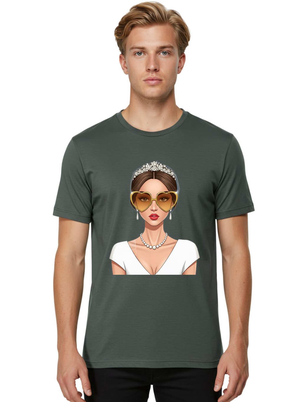 Bride Men'S Graphic Tee, 100% Cotton, Comfortable Casual Summer Wear, Machine Washable, Bride Avatar, White Wedding Dress, Heart-Shaped Sunglasses, Pearl Necklace, Elegant Attire, Glamorous Accessories, Fashionable Design, Luxury Style, Baa234