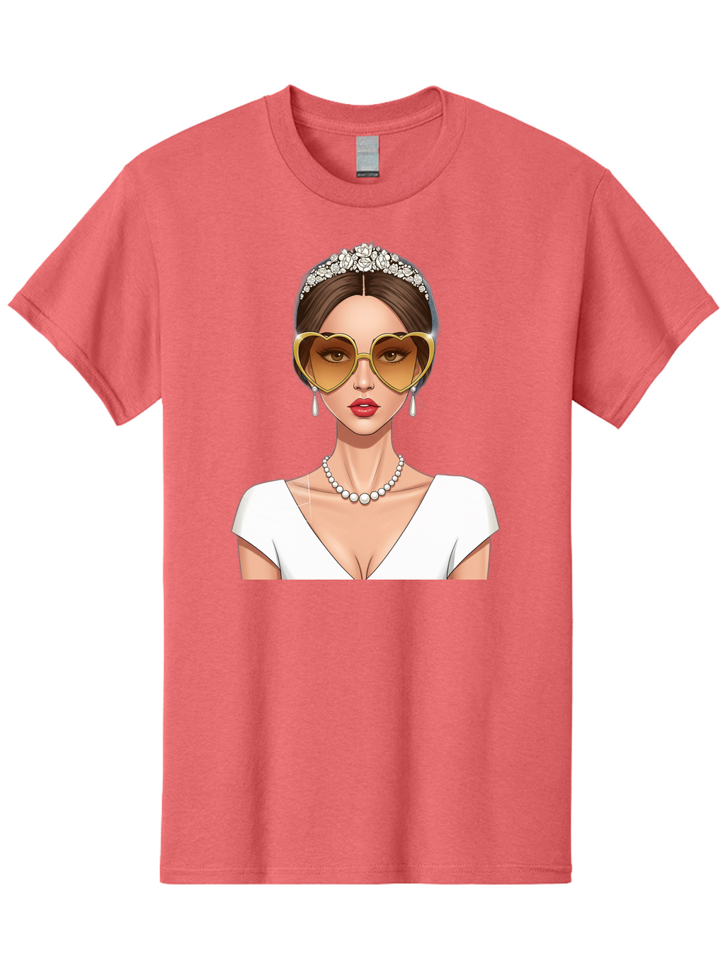Bride Men'S Graphic Tee, 100% Cotton, Comfortable Casual Summer Wear, Machine Washable, Bride Avatar, White Wedding Dress, Heart-Shaped Sunglasses, Pearl Necklace, Elegant Attire, Glamorous Accessories, Fashionable Design, Luxury Style, Baa234