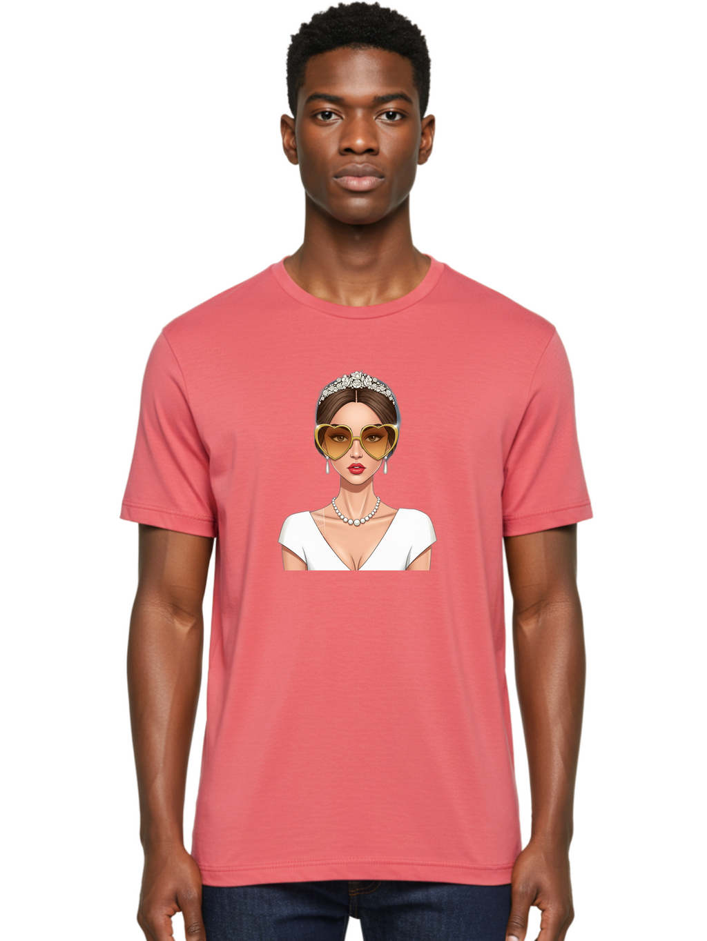 Bride Men'S Graphic Tee, 100% Cotton, Comfortable Casual Summer Wear, Machine Washable, Bride Avatar, White Wedding Dress, Heart-Shaped Sunglasses, Pearl Necklace, Elegant Attire, Glamorous Accessories, Fashionable Design, Luxury Style, Baa234