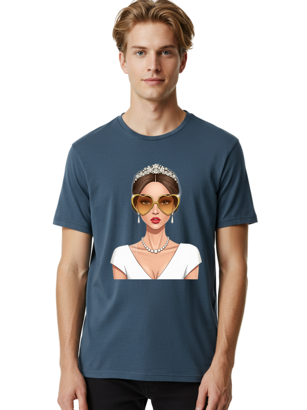 Bride Men'S Graphic Tee, 100% Cotton, Comfortable Casual Summer Wear, Machine Washable, Bride Avatar, White Wedding Dress, Heart-Shaped Sunglasses, Pearl Necklace, Elegant Attire, Glamorous Accessories, Fashionable Design, Luxury Style, Baa234