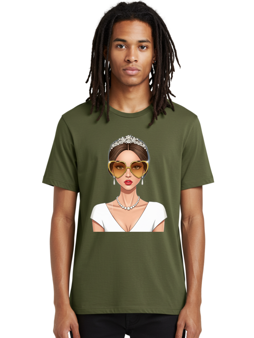 Bride Men'S Graphic Tee, 100% Cotton, Comfortable Casual Summer Wear, Machine Washable, Bride Avatar, White Wedding Dress, Heart-Shaped Sunglasses, Pearl Necklace, Elegant Attire, Glamorous Accessories, Fashionable Design, Luxury Style, Baa234