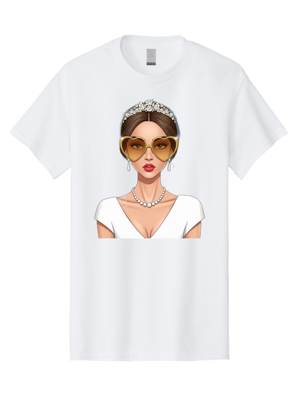 Bride Men'S Graphic Tee, 100% Cotton, Comfortable Casual Summer Wear, Machine Washable, Bride Avatar, White Wedding Dress, Heart-Shaped Sunglasses, Pearl Necklace, Elegant Attire, Glamorous Accessories, Fashionable Design, Luxury Style, Baa234