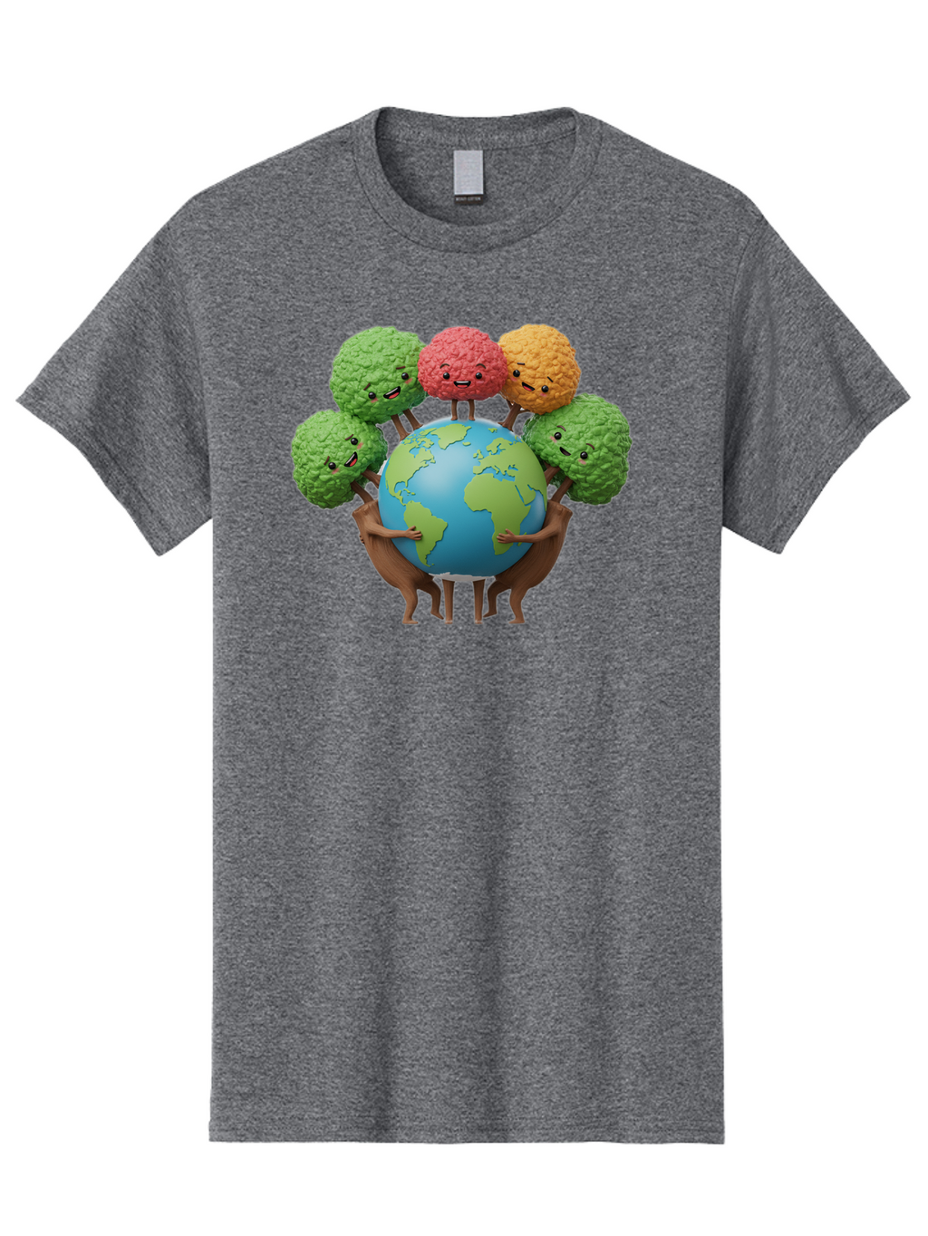 Broccoli-Earth Men'S Graphic Tee, 100% Cotton, Comfortable Casual Summer Wear, Machine Washable, Broccoli Characters, Diverse Vegetables, Happy Faces, Global Unity, Earth Support, Environmental Care, Cartoon Style, Green Earth, Varied Colors Baa235