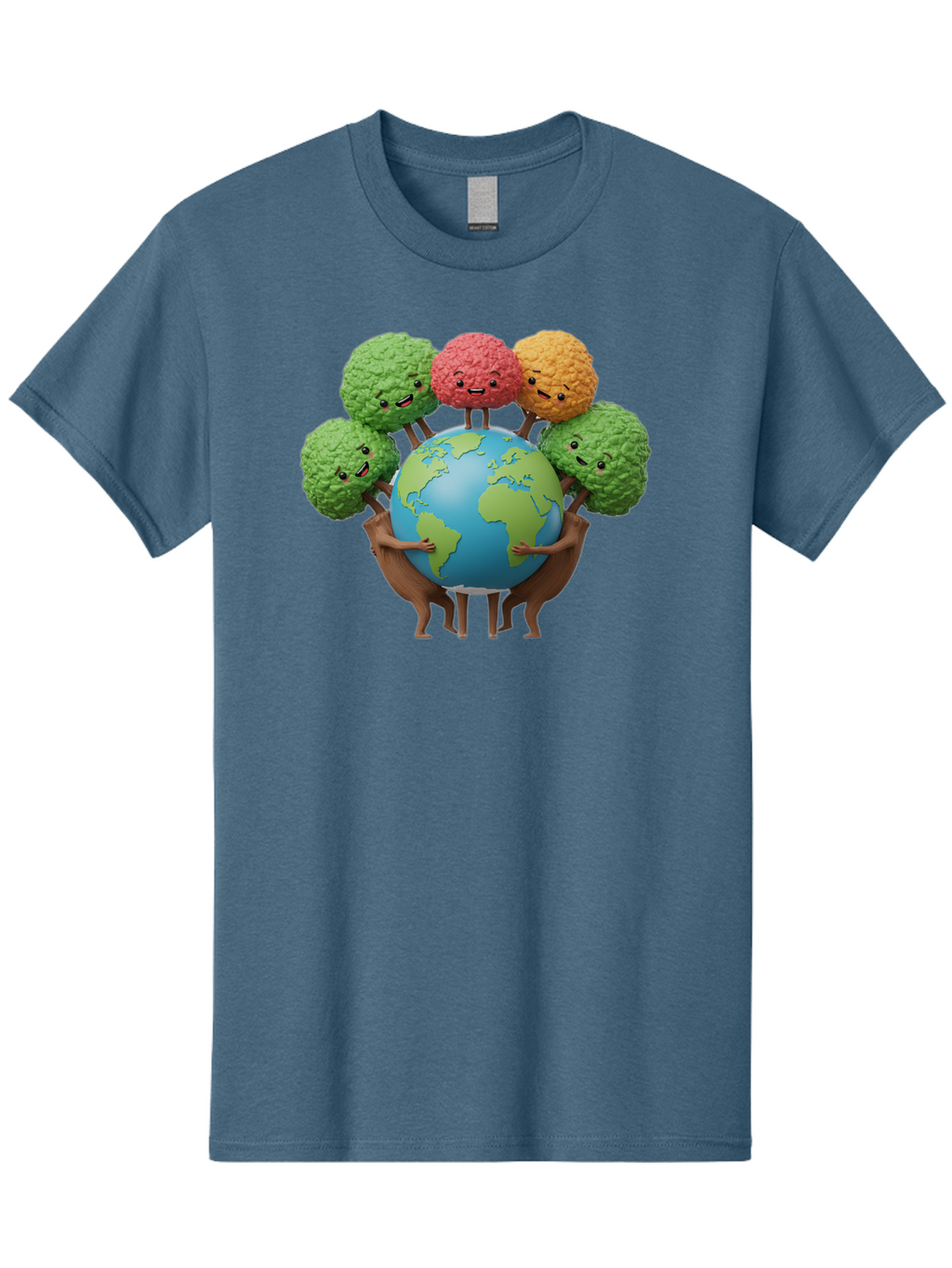 Broccoli-Earth Men'S Graphic Tee, 100% Cotton, Comfortable Casual Summer Wear, Machine Washable, Broccoli Characters, Diverse Vegetables, Happy Faces, Global Unity, Earth Support, Environmental Care, Cartoon Style, Green Earth, Varied Colors Baa235
