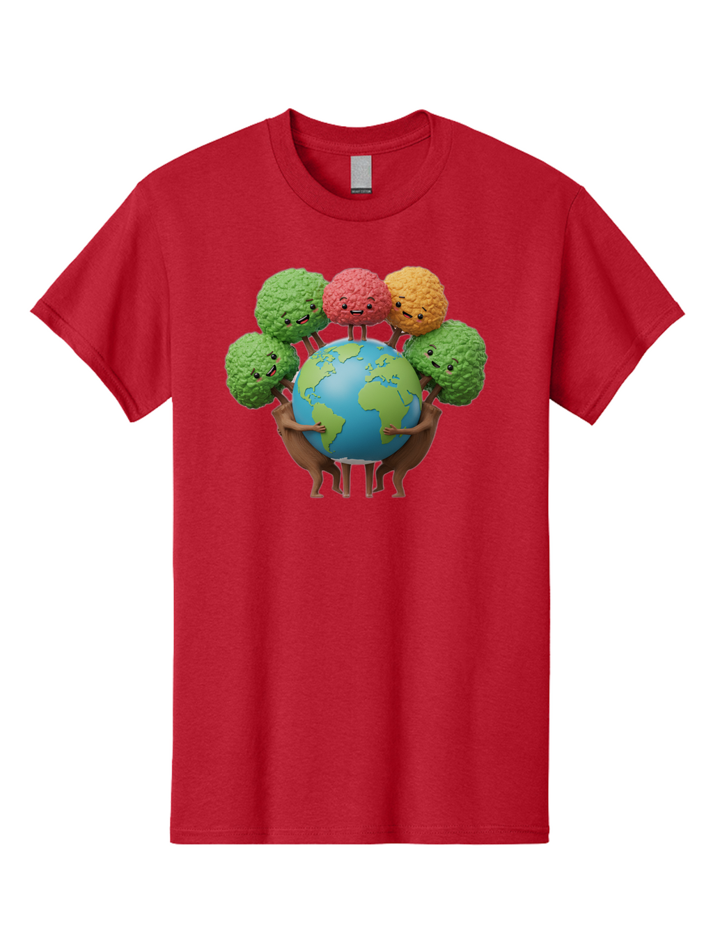 Broccoli-Earth Men'S Graphic Tee, 100% Cotton, Comfortable Casual Summer Wear, Machine Washable, Broccoli Characters, Diverse Vegetables, Happy Faces, Global Unity, Earth Support, Environmental Care, Cartoon Style, Green Earth, Varied Colors Baa235