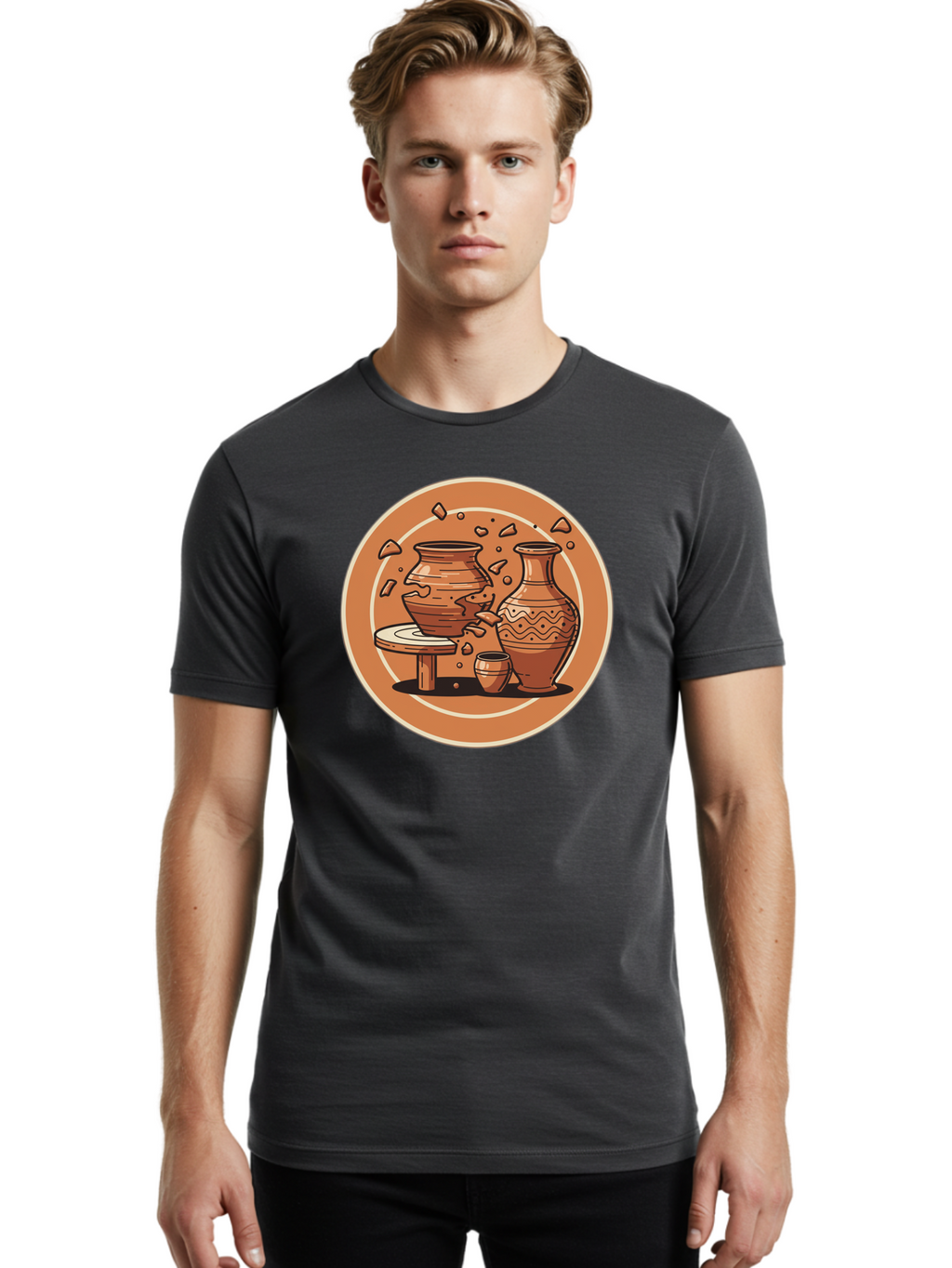 Broken-Clay-Pot Men'S Graphic Tee, 100% Cotton, Comfortable Casual Summer Wear, Machine Washable, Clay Pots, Pottery, Ceramics, Broken Pieces, Potter'S Wheel, Handmade Craftsmanship, Earthy Tones, Traditional Art, Cultural Heritage Baa236