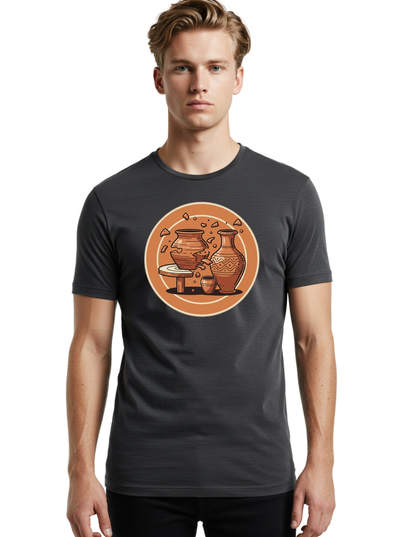 Broken-Clay-Pot Men'S Graphic Tee, 100% Cotton, Comfortable Casual Summer Wear, Machine Washable, Clay Pots, Pottery, Ceramics, Broken Pieces, Potter'S Wheel, Handmade Craftsmanship, Earthy Tones, Traditional Art, Cultural Heritage Baa236