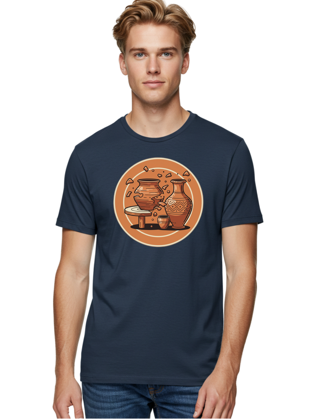 Broken-Clay-Pot Men'S Graphic Tee, 100% Cotton, Comfortable Casual Summer Wear, Machine Washable, Clay Pots, Pottery, Ceramics, Broken Pieces, Potter'S Wheel, Handmade Craftsmanship, Earthy Tones, Traditional Art, Cultural Heritage Baa236