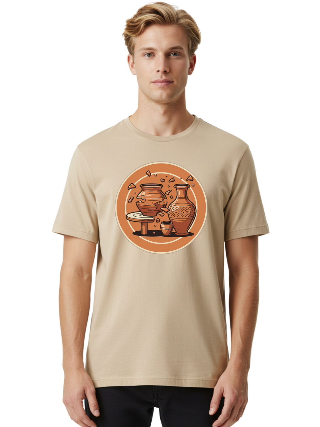 Broken-Clay-Pot Men'S Graphic Tee, 100% Cotton, Comfortable Casual Summer Wear, Machine Washable, Clay Pots, Pottery, Ceramics, Broken Pieces, Potter'S Wheel, Handmade Craftsmanship, Earthy Tones, Traditional Art, Cultural Heritage Baa236