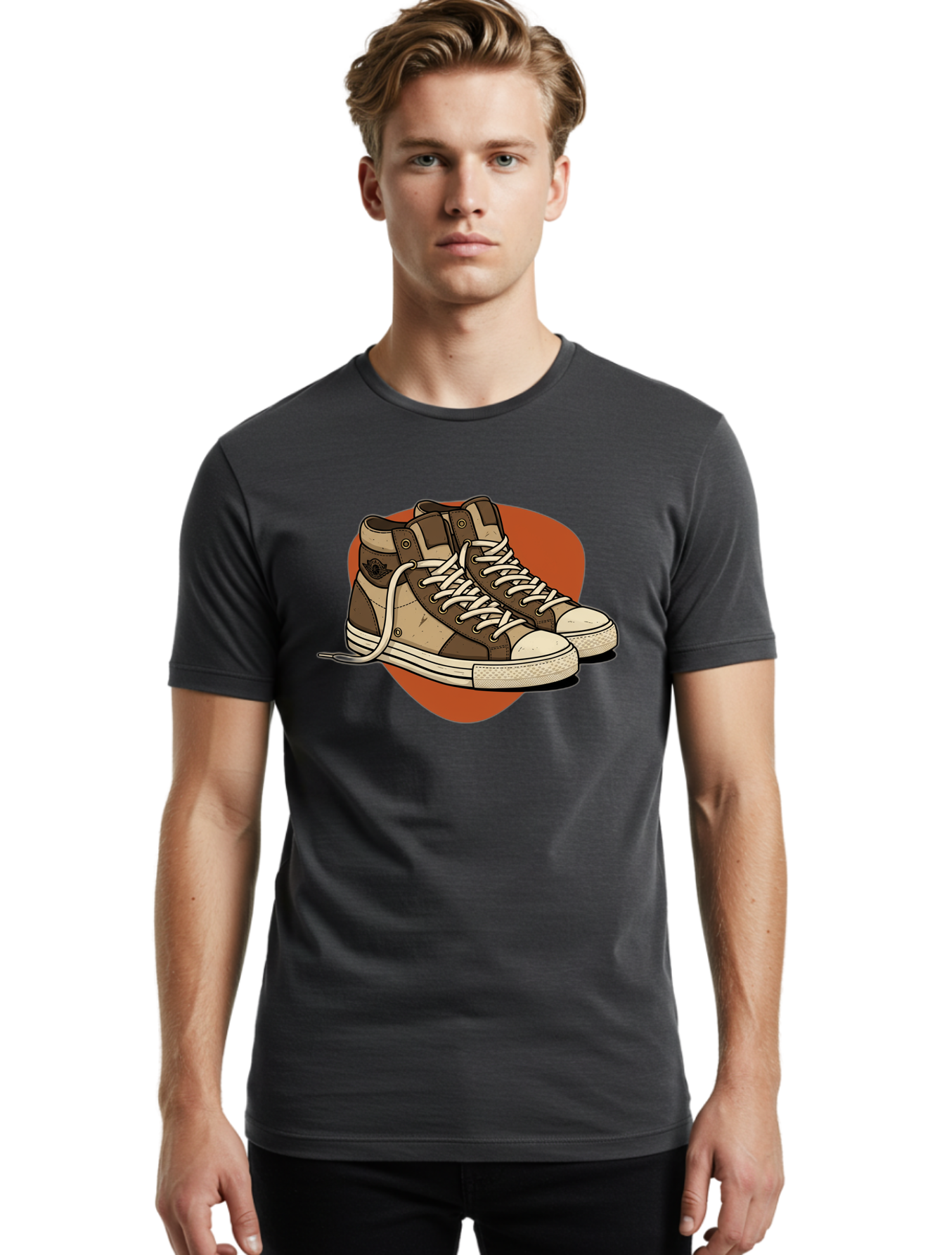 Brown-Converse-Sneakers Men'S Graphic Tee, 100% Cotton, Comfortable Casual Summer Wear, Machine Washable, Converse Shoes, High-Top Sneakers, Brown And Tan Sneakers, Casual Footwear, Fashion Sneakers, Streetwear Style, Laced Shoes, Baa238