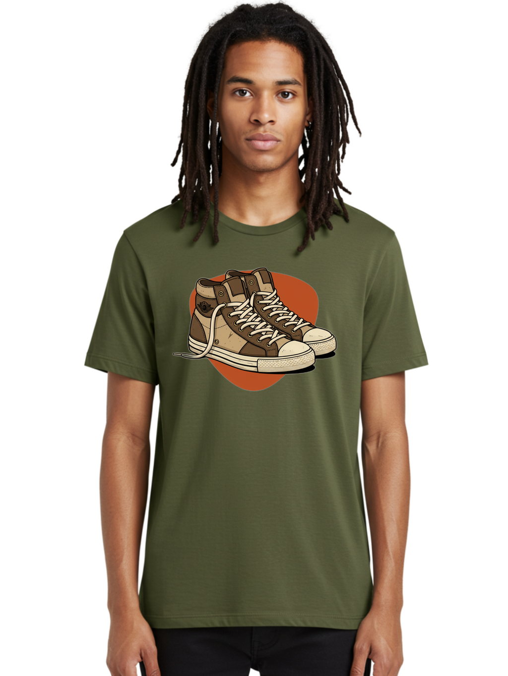 Brown-Converse-Sneakers Men'S Graphic Tee, 100% Cotton, Comfortable Casual Summer Wear, Machine Washable, Converse Shoes, High-Top Sneakers, Brown And Tan Sneakers, Casual Footwear, Fashion Sneakers, Streetwear Style, Laced Shoes, Baa238