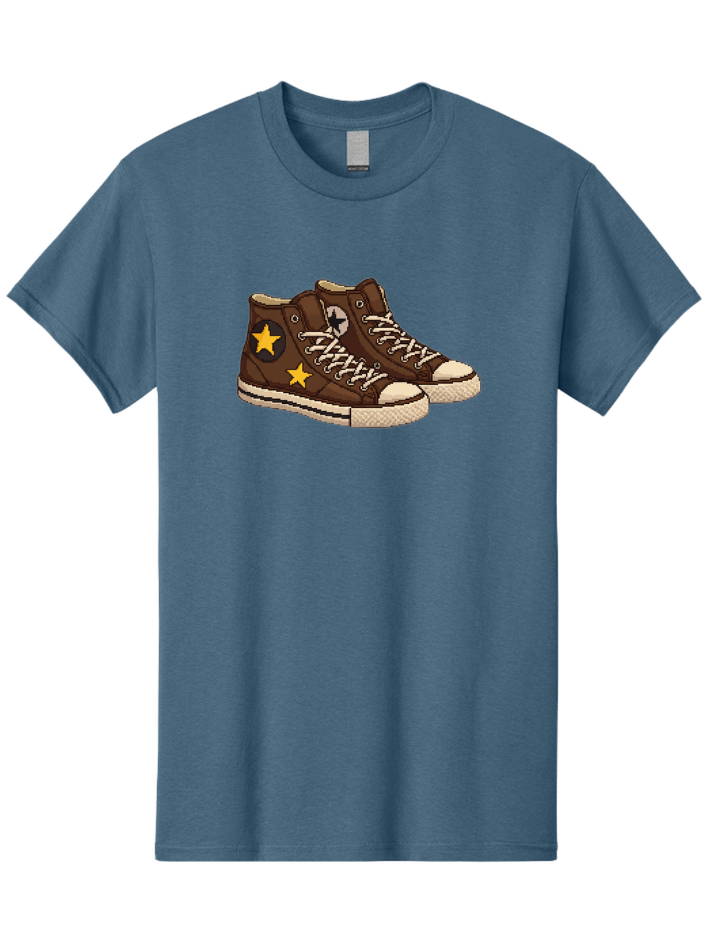 Brown-Converse Men'S Graphic Tee, 100% Cotton, Comfortable Casual Summer Wear, Machine Washable, Brown Converse Shoes, High-Top Sneakers, Yellow Stars, White Laces, Casual Footwear, Streetwear Fashion, Skateboarding Shoes, Comfortable Kicks Baa239