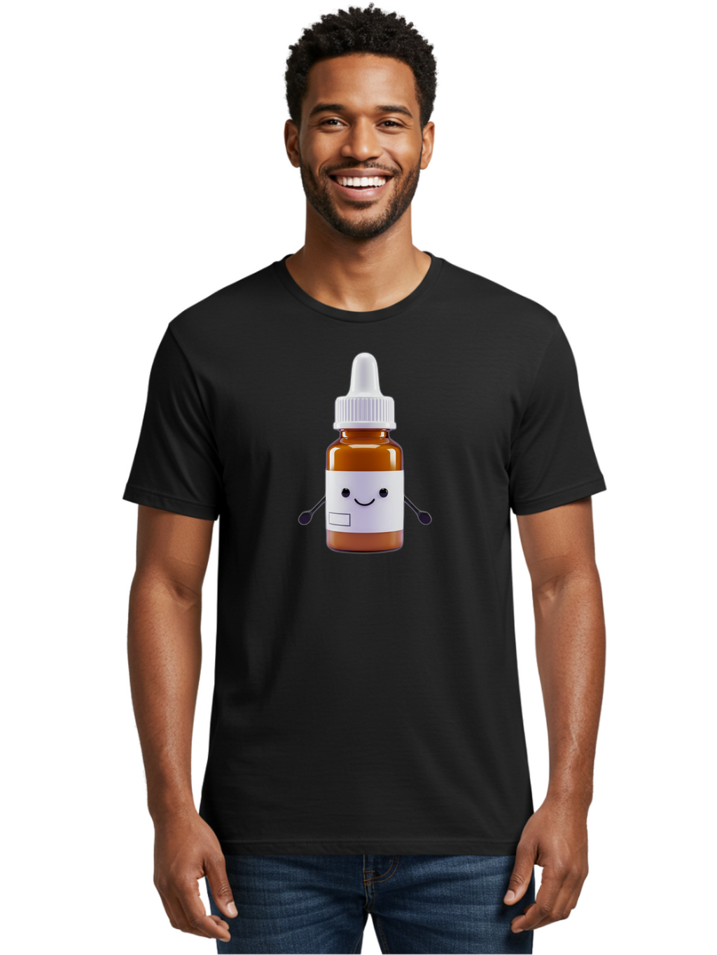 Brown-Medicine-Bottle-With-Smiley-Face Men'S Graphic Tee, 100% Cotton, Comfortable Casual Summer Wear, Machine Washable, Medicine Bottle With Smiley Face, Blank Label, Cute Medical Supplies, Humorous Healthcare, Quirky Medicine, Medical Humor, Baa240